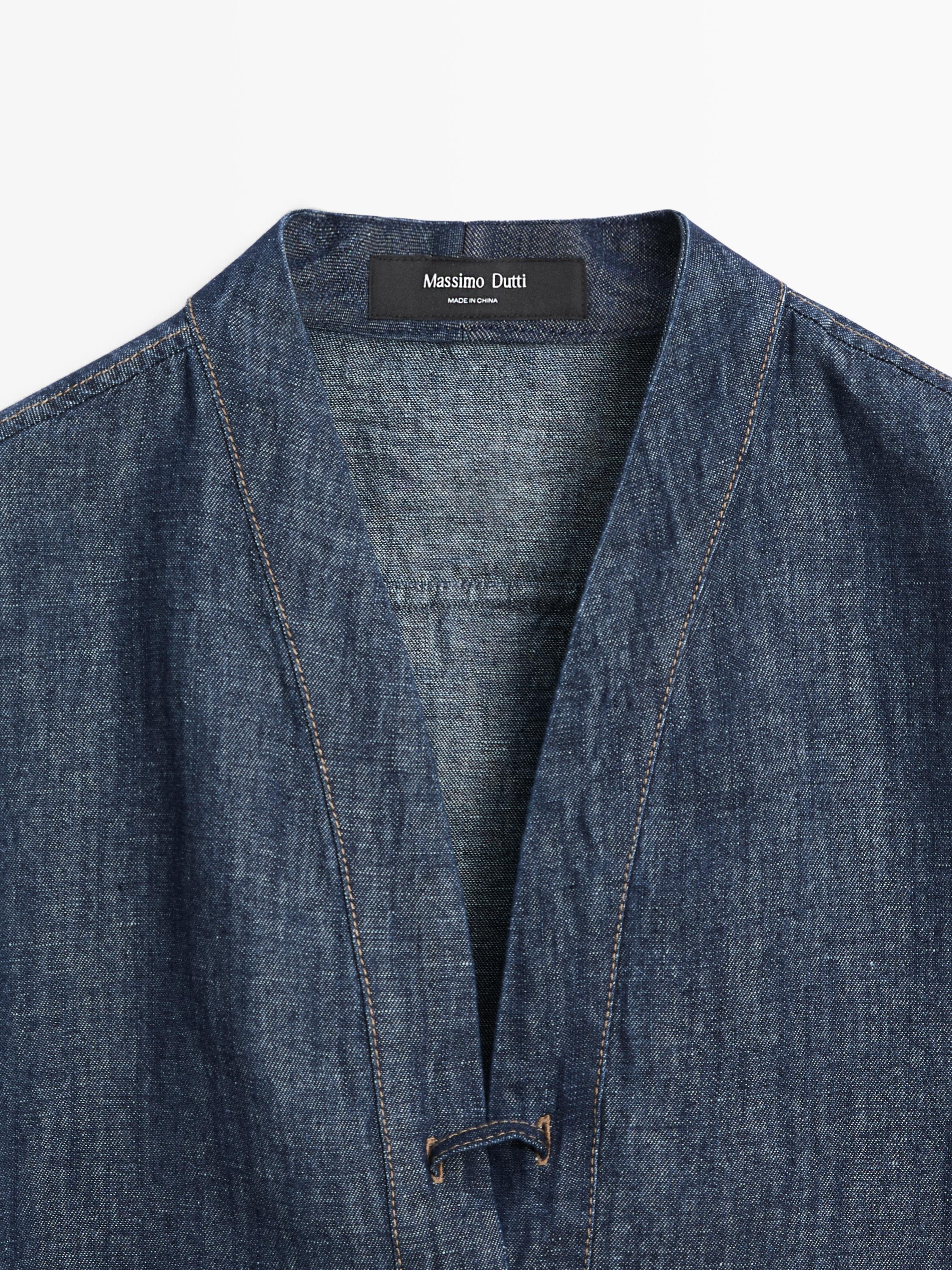 Total look linen blend denim shirt